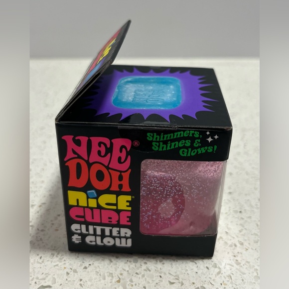 Nee Doh Nice Cube Glitter & Glow Super Solid Squish Pink NEW - Picture 3 of 7